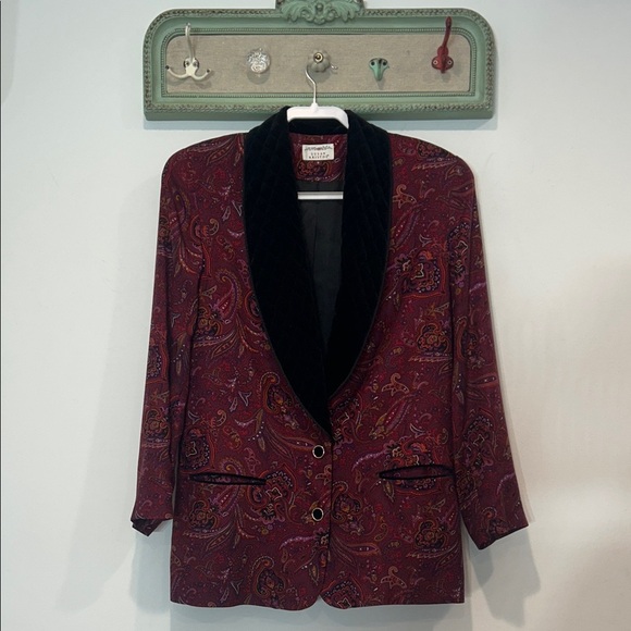 Susan Bristol Paisley Blazer w/ Black quilted velvet lapel smoking jacket 8 - Picture 1 of 7